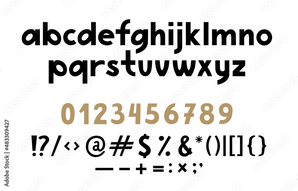 Obraz premium Hand drawn abstract minimalist modern font alphabet. Typography typeface lowercase, number. Vector illustration.