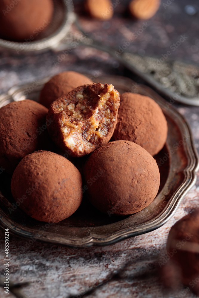 Homemade dates candies with cocoa Homemade dates candies with cocoa