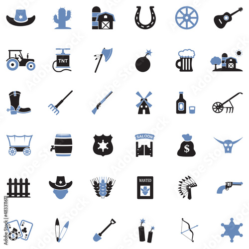 Cowboy Icons. Two Tone Flat Design. Vector Illustration.