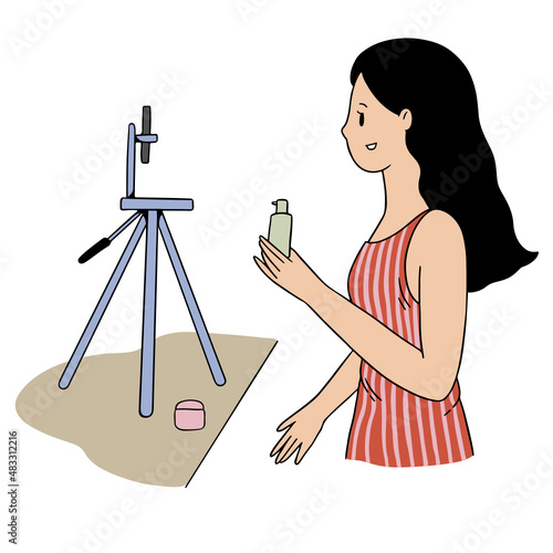 Livestream selling vector illustration in line filled design