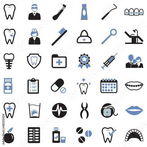 Dentist Icons. Two Tone Flat Design. Vector Illustration.