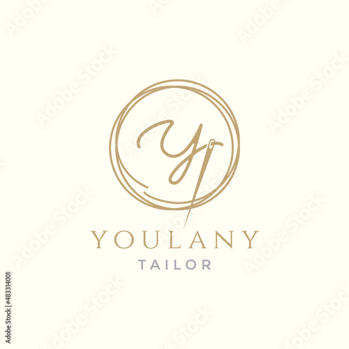 letter Y with yarn needle tailor logo design vector graphic symbol icon illustration creative idea