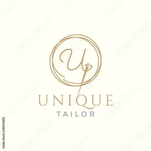 letter U with yarn needle tailor logo design vector graphic symbol icon illustration creative idea