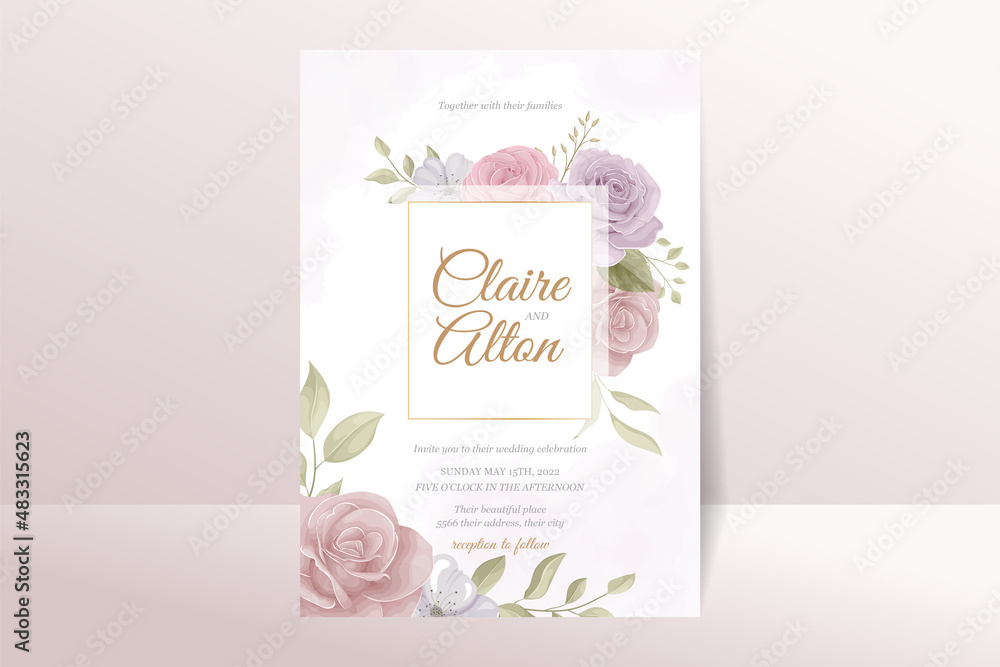 Wedding invitation template with rose flower design Wedding invitation template with rose flower design