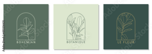 Set of trendy minimalist botanical abstract bohemian design icons