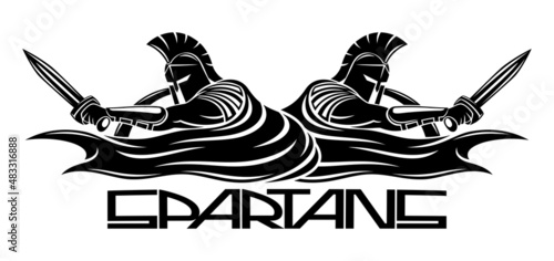 Spartans with swords and shields on a white background.