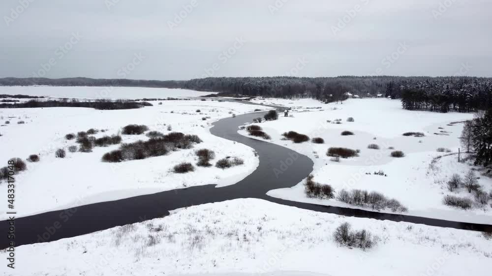 flight over the river not frozen in winter, hilly landscape, pushkin mountains, mikhailovskoye flight over the river not frozen in winter, hilly landscape, pushkin mountains, mikhailovskoye
