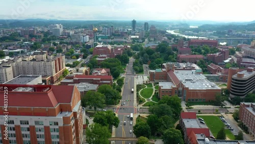 4K Drone Footage over the university of Tennessee Knoxville with the Sunsphere in the background. photo