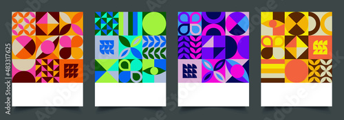 Retro Neo Geometric Poster Set, Colorful Geometric Shape Cover Background Template
