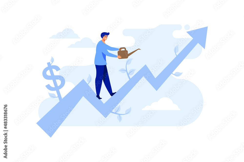 Businessman running up graph business tree, illustration vector cartoon. Money growth concept vector illustration. Businessman running up graph business tree, illustration vector cartoon. Money growth concept vector illustration.