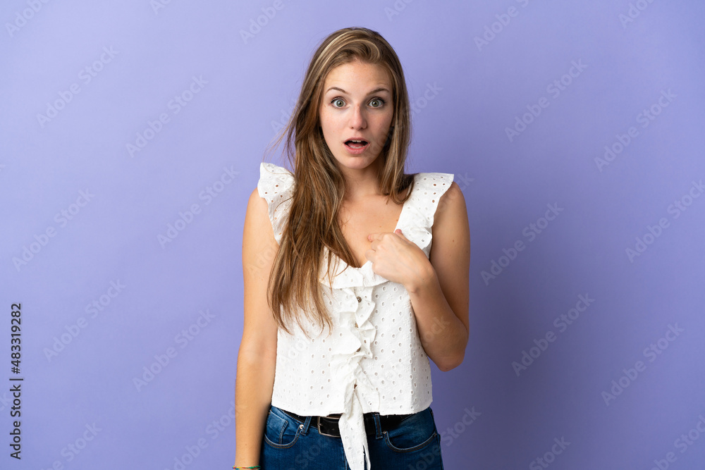 Young caucasian woman over isolated background pointing to oneself Young caucasian woman over isolated background pointing to oneself