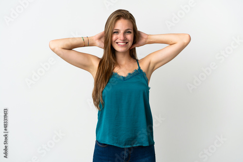 Young caucasian woman over isolated background laughing