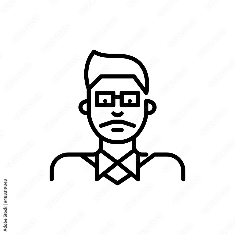 Indian man with a moustache, wearing glasses and shirt. Young professional or student profile avatar icon. Pixel perfect, editable stroke
