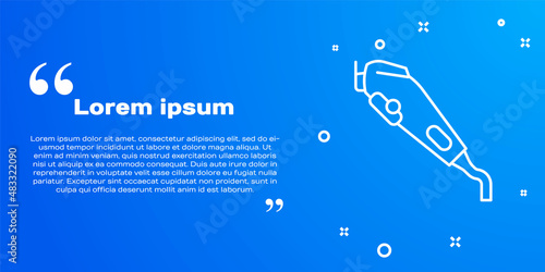 White line Electrical hair clipper or shaver icon isolated on blue background. Barbershop symbol. Vector