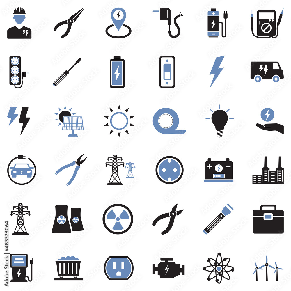 Electrical Icons. Two Tone Flat Design. Vector Illustration. Electrical Icons. Two Tone Flat Design. Vector Illustration.