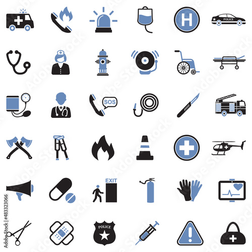 Emergency Icons. Two Tone Flat Design. Vector Illustration.