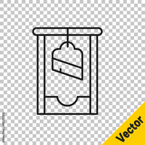 Black line Guillotine medieval execution icon isolated on transparent background. Vector