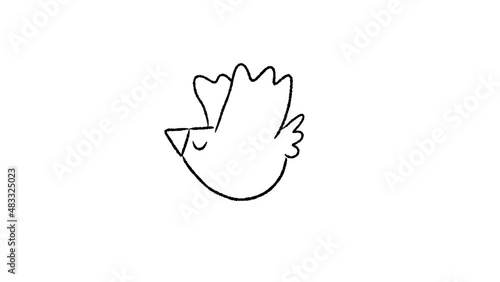 Funny hand drawn doodle bird flying on a white background. Seamless loop 2d animation.