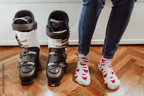 Ski boots and feet inside