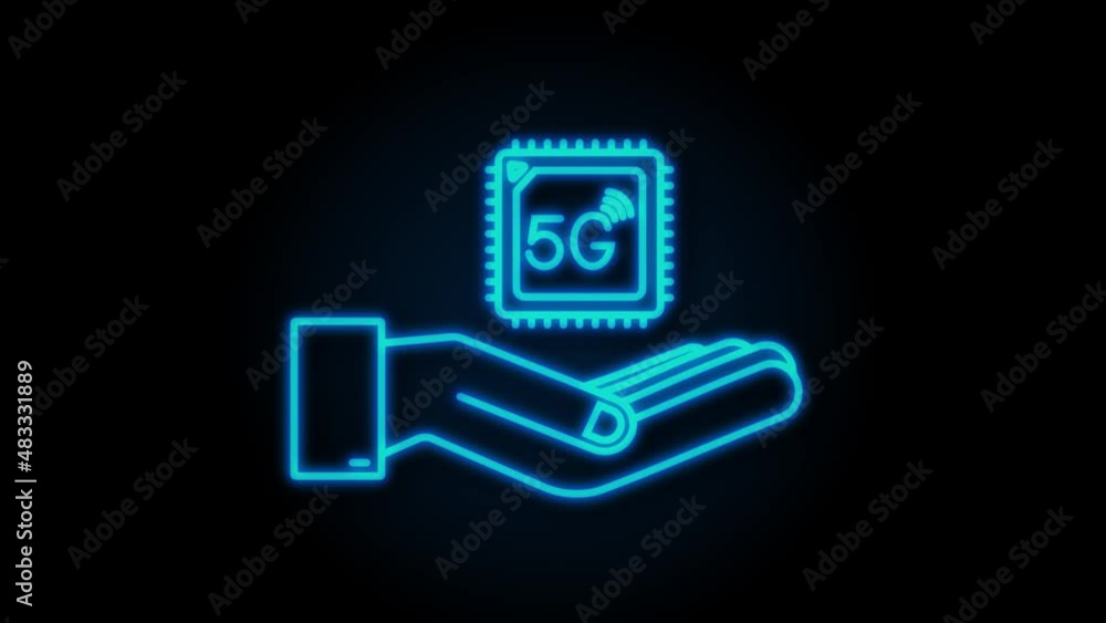 Neon 5G eSIM Embedded SIM card with hands icon symbol concept. new chip mobile cellular communication technology. motion graphic Neon 5G eSIM Embedded SIM card with hands icon symbol concept. new chip mobile cellular communication technology. motion graphic