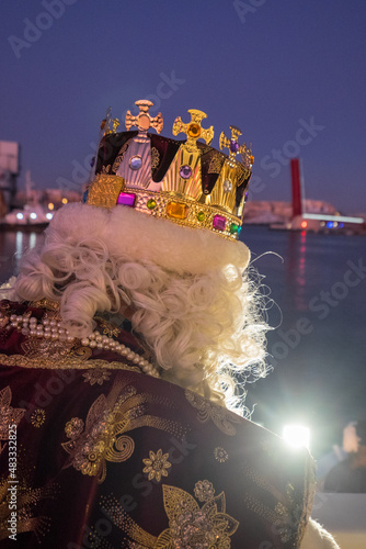 Tarragona, Spain - January 5, 2020: Arrival of Three Kings in port of Tarragona by ship. photo