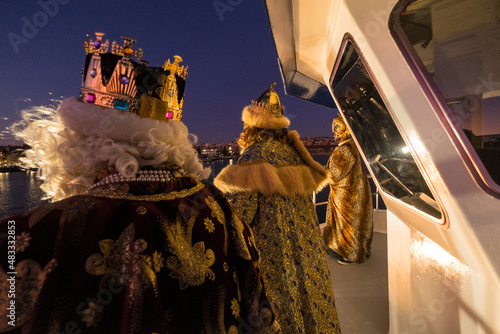 Tarragona, Spain - January 5, 2020: Arrival of Three Kings in port of Tarragona by ship. photo
