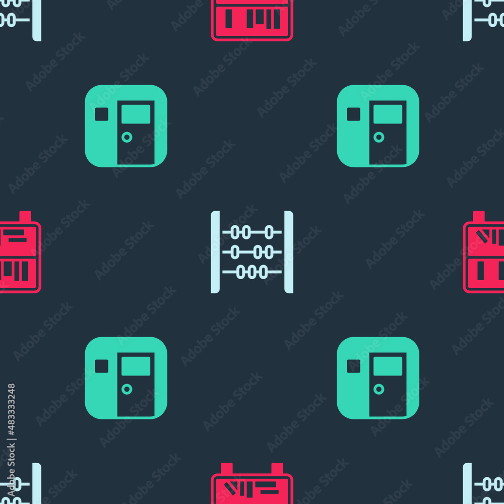 Set Shelf with books, Abacus and School classroom on seamless pattern. Vector Set Shelf with books, Abacus and School classroom on seamless pattern. Vector