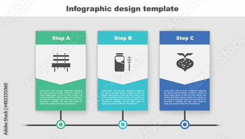 Set Bench, Jar of honey and dipper stick and Beet. Business infographic template. Vector