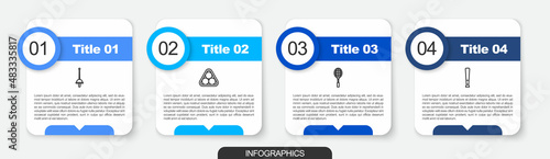 Set line Fencing, Billiard balls a rack triangle, Tennis racket and Baseball bat. Business infographic template. Vector