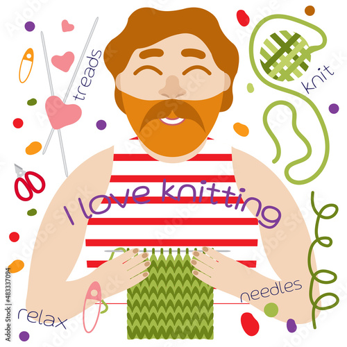man make knit I love knitting sign man knit handmade green smile happy hobby DIY pastime crafts 