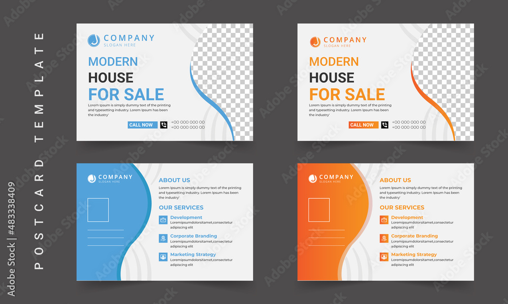 Real estate postcard design. Creative corporate business modern postcard design template. Elegant postcard design, marketing postcard design, business postcard design. Postcard design template Real estate postcard design. Creative corporate business modern postcard design template. Elegant postcard design, marketing postcard design, business postcard design. Postcard design template