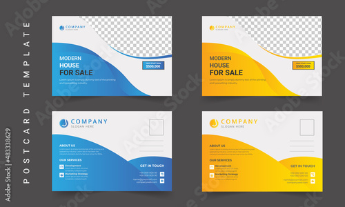 Real estate postcard design. Creative corporate business modern postcard design template. Elegant postcard design, marketing postcard design, business postcard design. Postcard design template