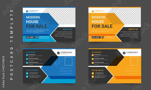 Postcard design template. Postcard real estate, business postcard, postcard template, post card, postcard layout. Postcards design template