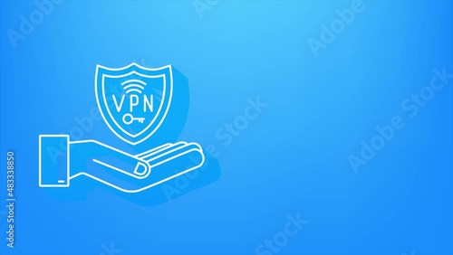 Neon Secure VPN connection concept with hands. Hnads holding vpn sign. Virtual private network connectivity overview. Motion Graphic photo