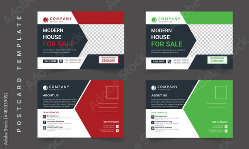 Postcard design template. Postcard real estate, business postcard, postcard template, post card, postcard layout. Postcards design template