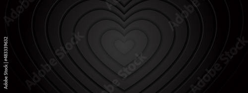 3d white rippled grey hearts with soft shadow on black background from center...