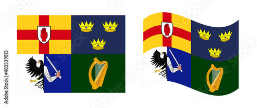 The four provinces flag of Ireland. Leinster, Munster, Connacht and Ulster. Vector illustration. All isolated on white background. Template for design.