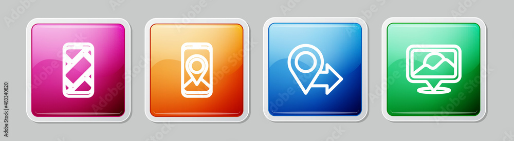 Set line City map navigation, , Location and . Colorful square button. Vector Set line City map navigation, , Location and . Colorful square button. Vector