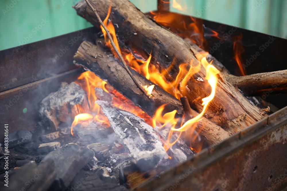 firewood is burning in the fire firewood is burning in the fire
