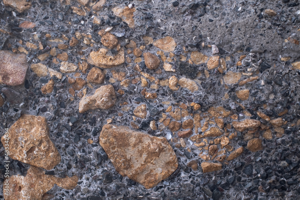 concrete wall with yellow shell rock inside concrete wall with yellow shell rock inside