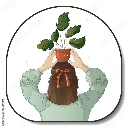 Woman and pot with houseplant. Caring for houseplants. Houseplant, home garden, gardening, plant lover, houseplant store concept, greenhouse.
