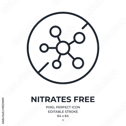 Nitrates free editable stroke outline icon isolated on white background flat vector illustration. Pixel perfect. 64 x 64.