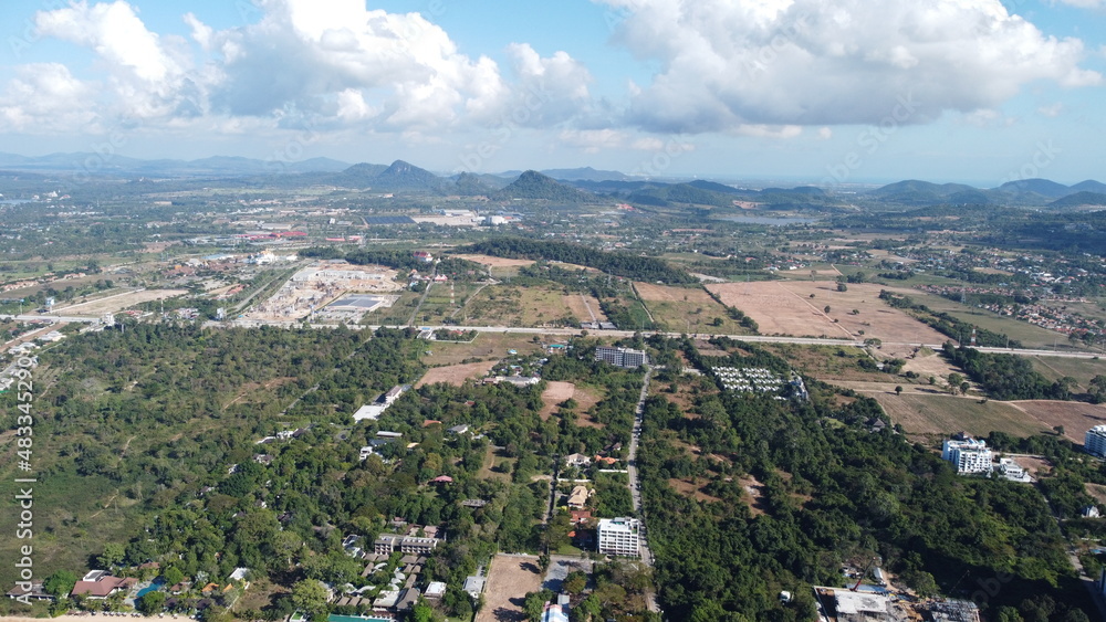The landscape  of Bang Saray District Chonburi Thailand Southeast Asia photographed with a drone