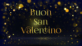 biglietto o striscione per un felice San Valentino in oro su sfondo nero con cerchi color oro con effetto bokeh