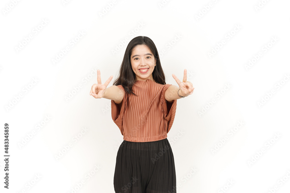 Showing Peace Sign Of Beautiful Asian Woman Isolated On White Background Showing Peace Sign Of Beautiful Asian Woman Isolated On White Background