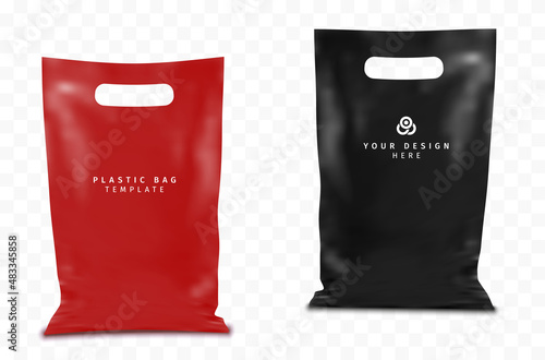 Set of two plastic bags with shadows on transparent background