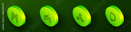 Set Isometric line Abacus, Gamepad, Fidget spinner and Bow toy icon. Vector