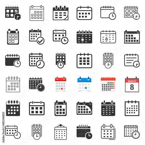 Calendar icons set in flat style. Meeting deadline vector illustration on isolated background. Month planner sign business concept.