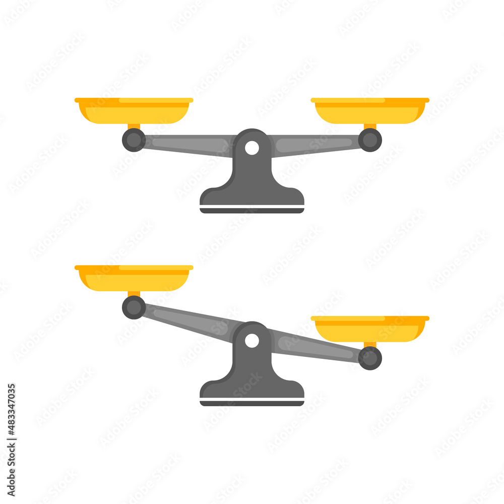 Scales icon in flat style. Libra vector illustration on isolated background. Mass comparison sign business concept. Scales icon in flat style. Libra vector illustration on isolated background. Mass comparison sign business concept.