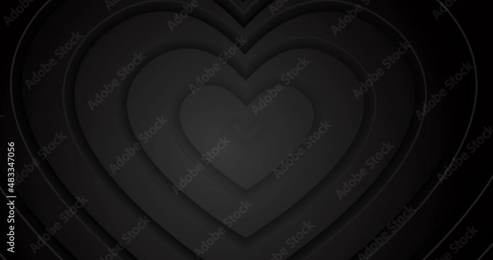 4k Abstract luxury black grey gradient golden hearts on black BG. Romantic beautiful banner. Happy Valentine's Day digital card. Seamless looped dark backdrop. Simple elegant valentines frame, borders